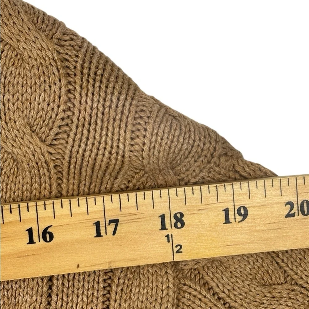 J. Crew Men's Cable Knit Camel Crewneck Sweater Size L Preppy Quiet Luxury